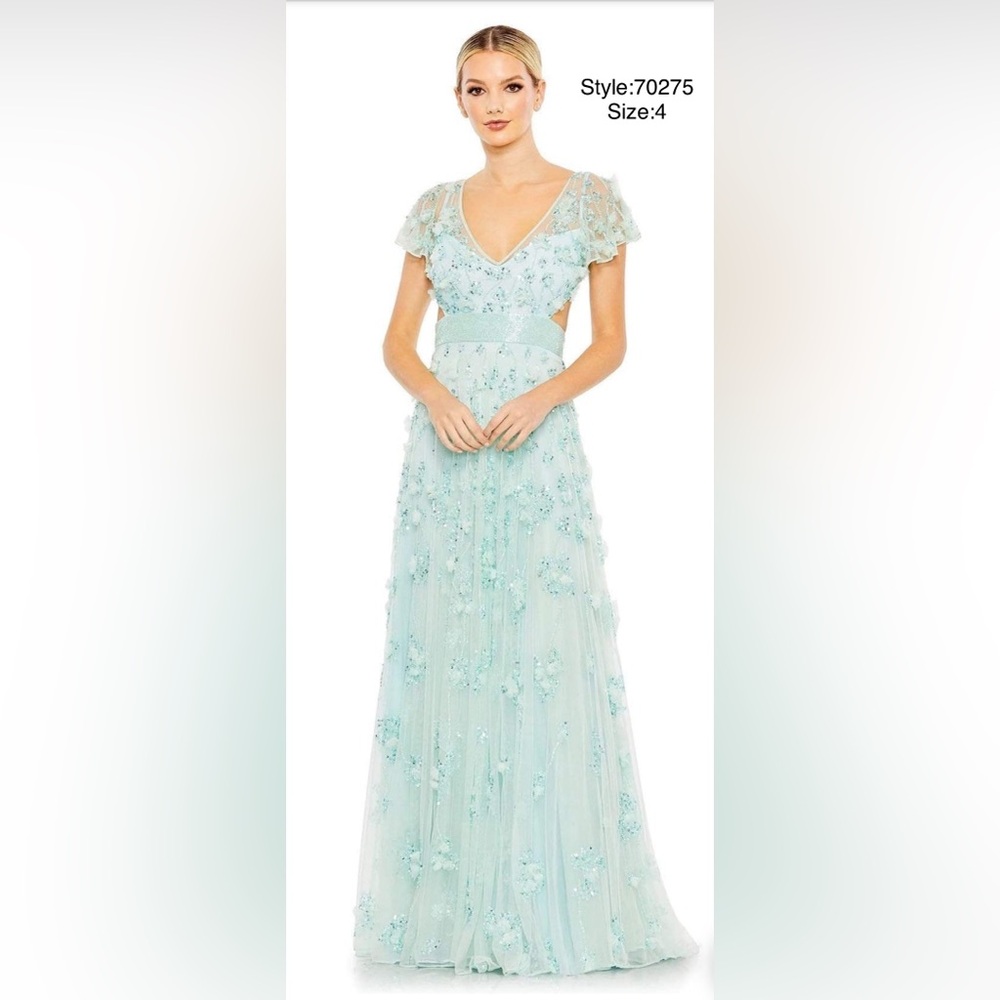 Mac Duggal Elegant Aqua Floral Gown